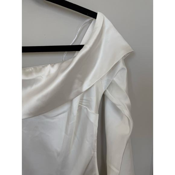 Lulu's Elegant White Satin Off-Shoulder Dress - Picture 6 of 8